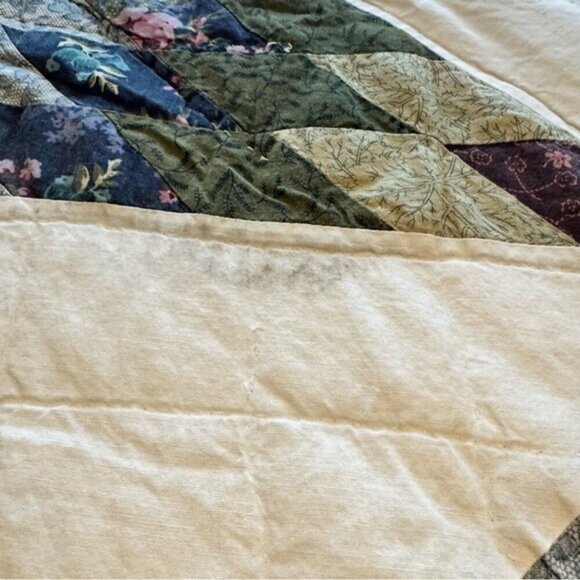 Vintage Lonestar Quilt Blue Yellow Green Patchwork Scalloped Edge - Picture 4 of 10